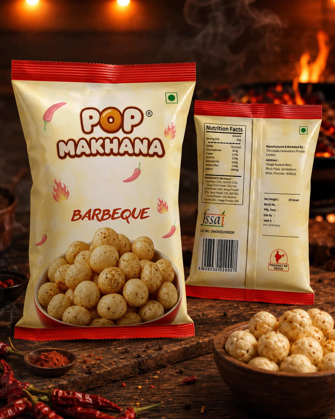 Pop Makhana Barbeque pack front and back