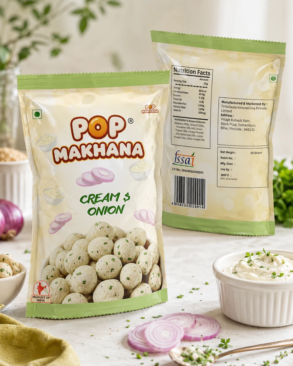 Pop Makhana Cream and Onion pack